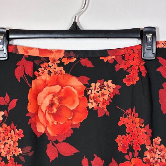 Semi Sheer Skirt Black Red Floral Double Layer Norton McNaughton 10 Flutter Hem - Picture 4 of 8